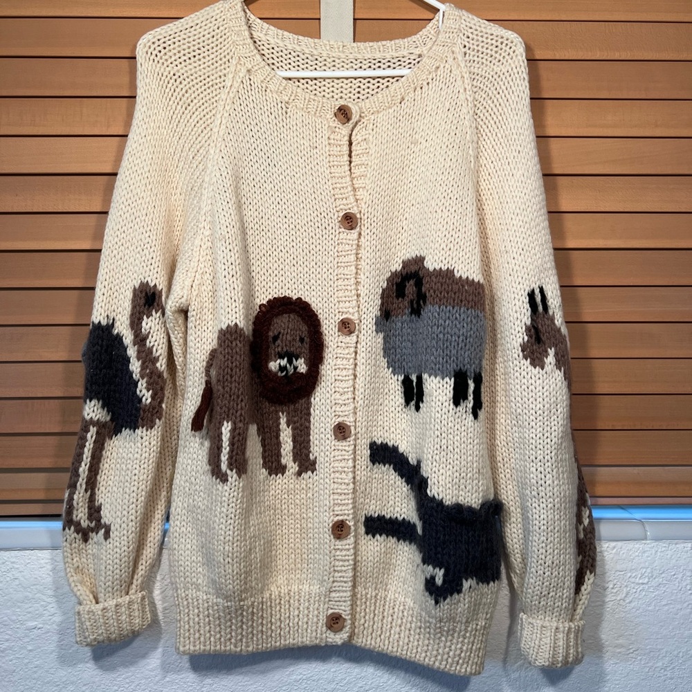 Handmade Animal Cardigan Knit Sweater Elephant Giraffe Lion Squirrel Horse